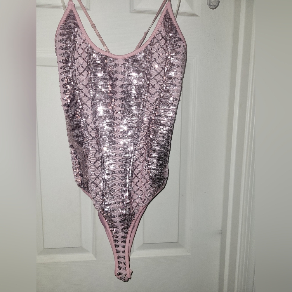 Pink Sequin Women's Bodysuit